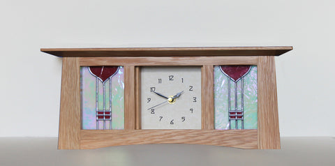 Oak Mantle Clock with Double Leaded Glass Panel