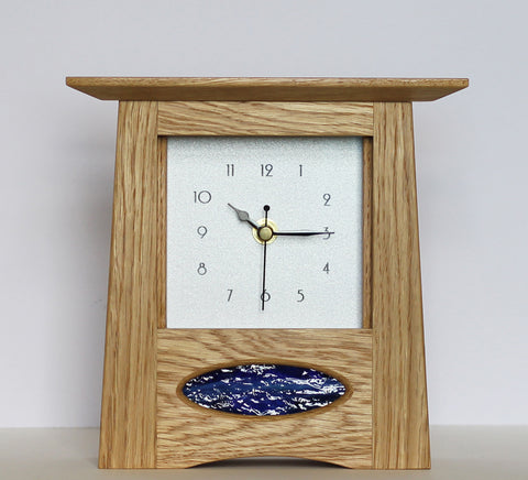 Oak Mantle Clock with Leaded Glass Panel (Med)